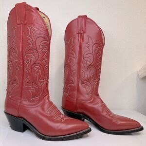 Justin Vintage Mid-Calf Pink Leather Embroidered Cowboy Boots Size 6 EUC
